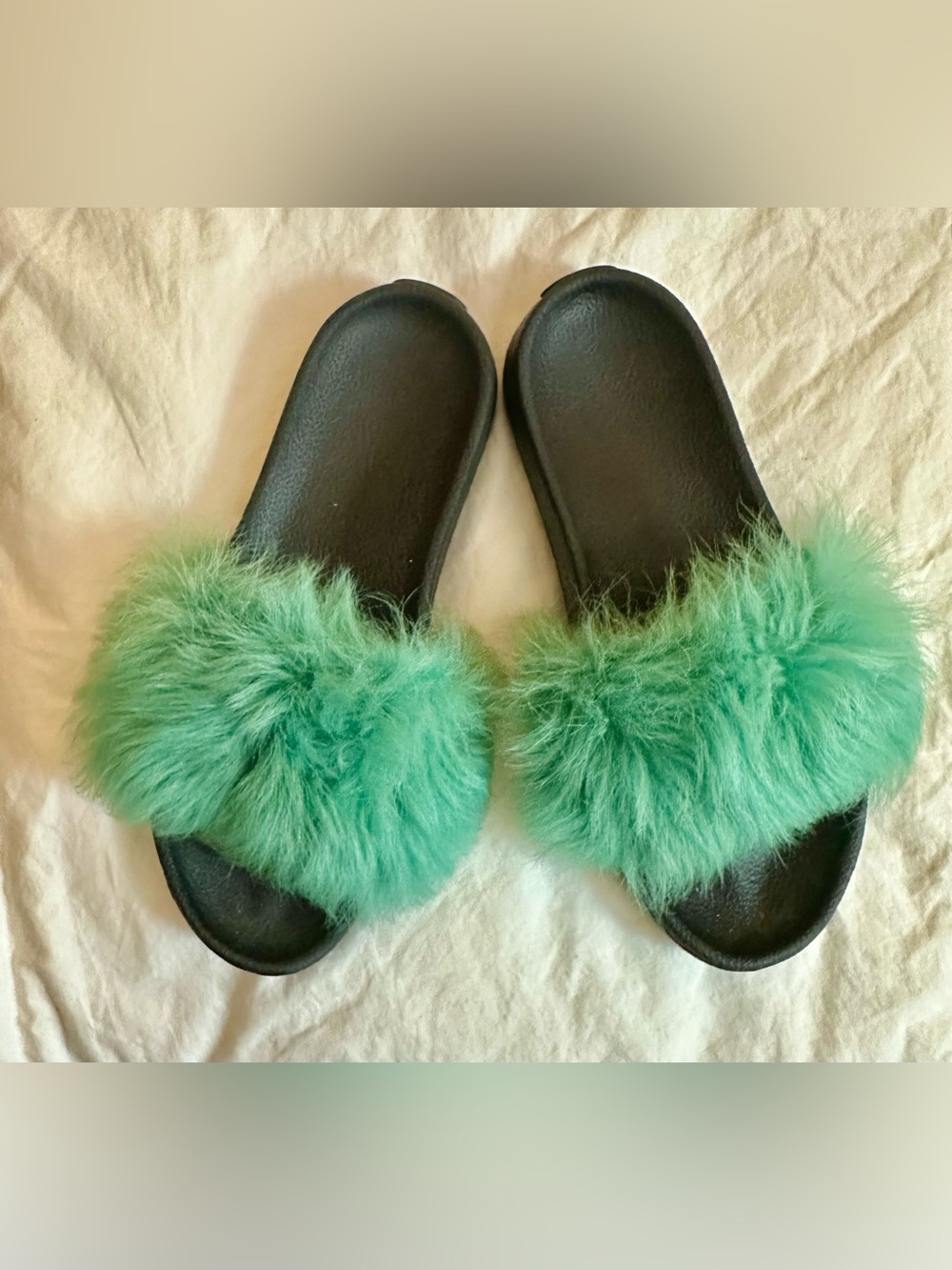 UGG Women's Green Faux Fur Slide Slippers